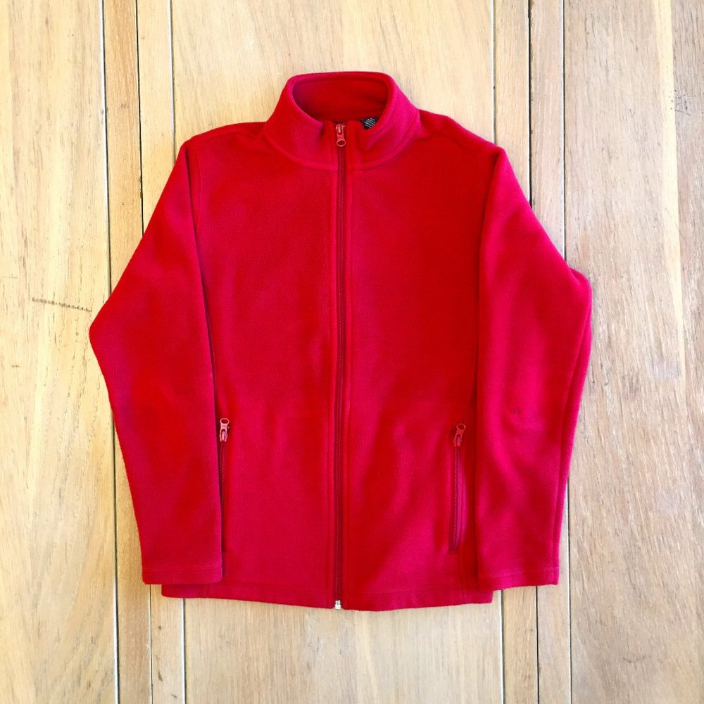 Lands' End Kids Full-Zip Mid-Weight Red Fleece Jacket, Large (10/12)